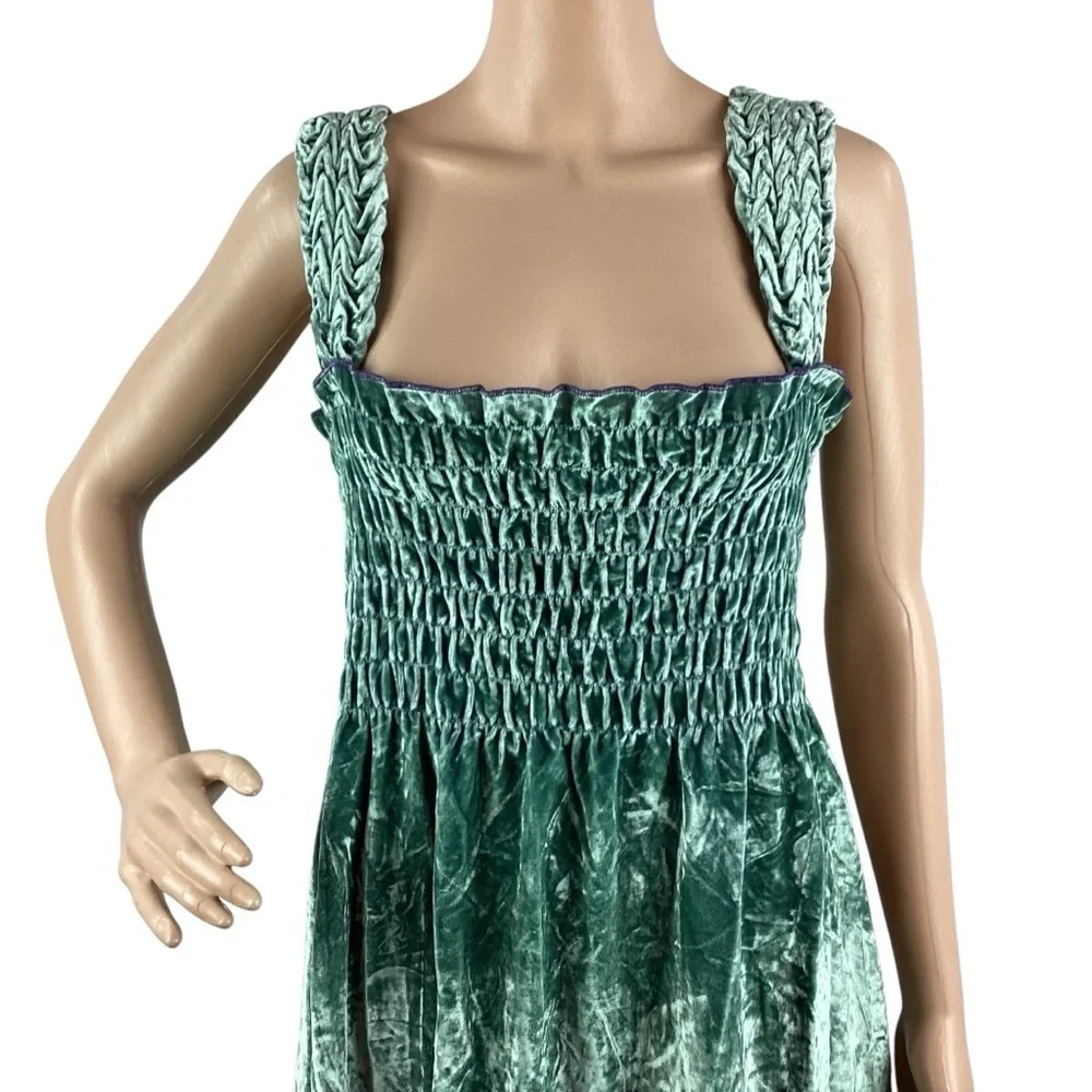 Free People Camille Midi Dress Velvet Smocked Boho Sapphire Size M